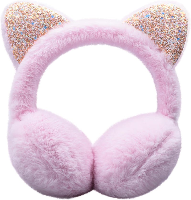 GSFY Ear Muffs Gloves Set for Kids Girls Adjustable Winter Sequin Faux Fur Windproof Warm Ear Warmer Outdoor - Image 1
